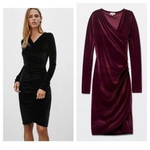 WILFRED FREE Klum Velvet Wrap Dress Wine Red